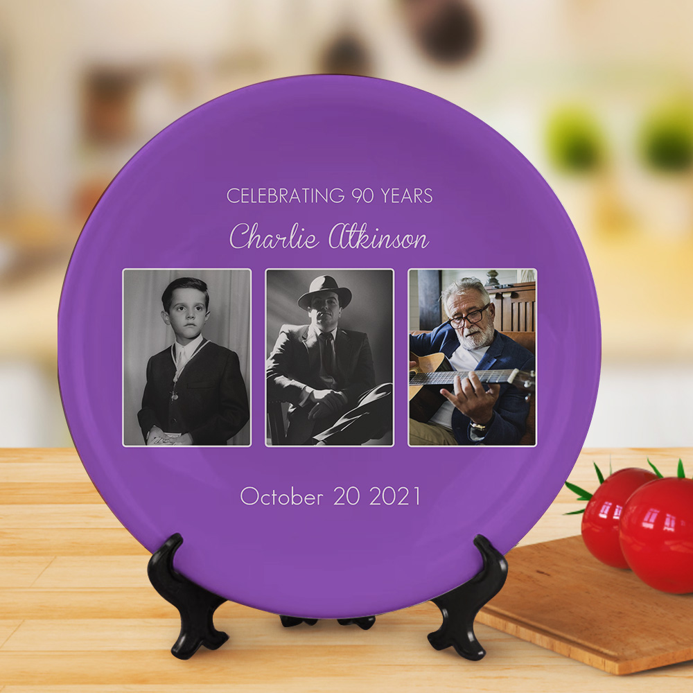Custom Memorable Photo Purple Dinner Plates with Text MadeMine
