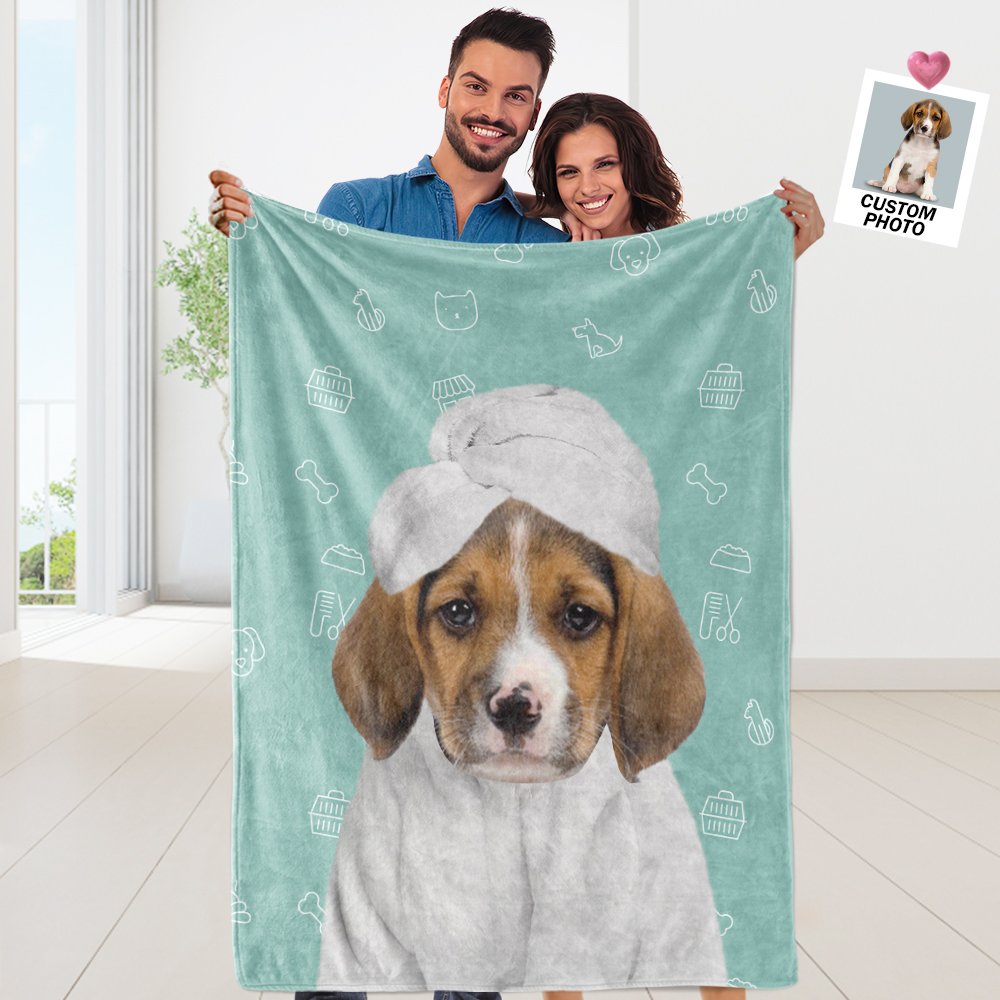 Custom Pet Blanket with Picture Personalized Dog in Bathrobe Funny ...