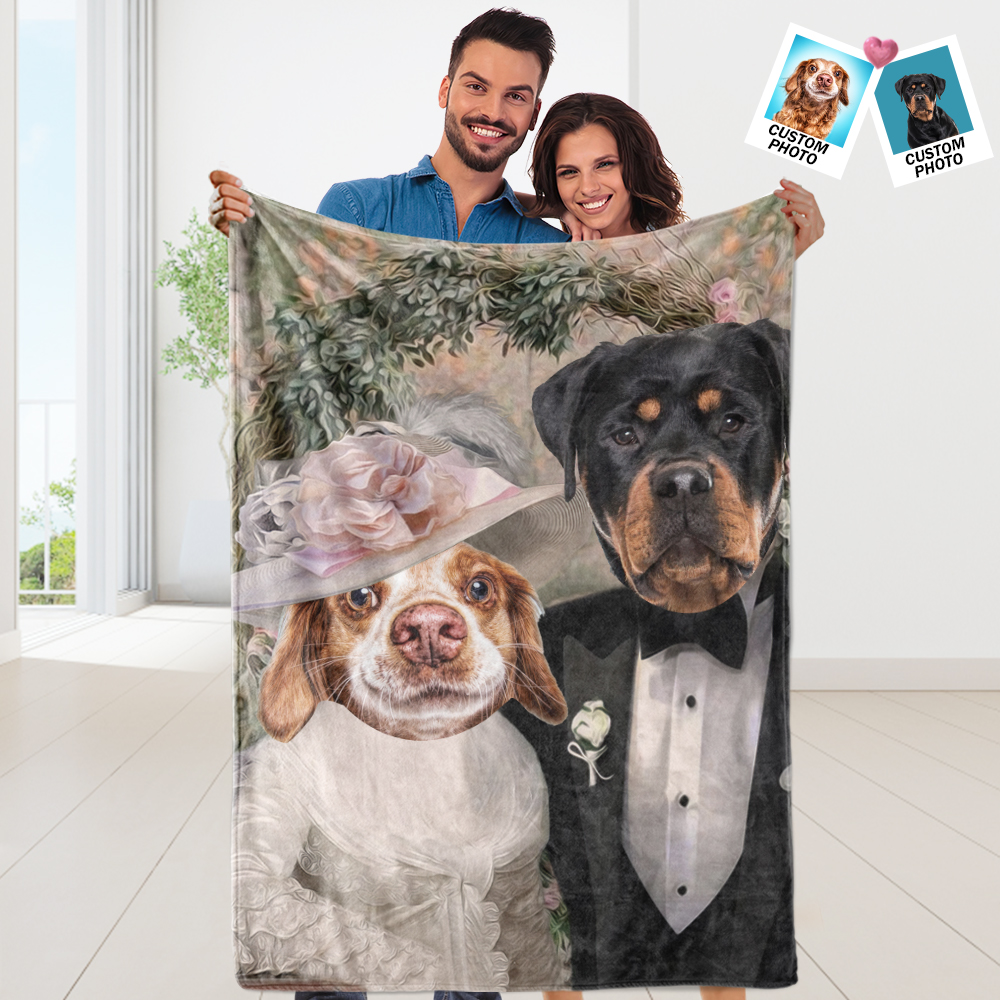 Custom Bride Groom Pets Blanket Couple Pets Portrait Personalized Two ...