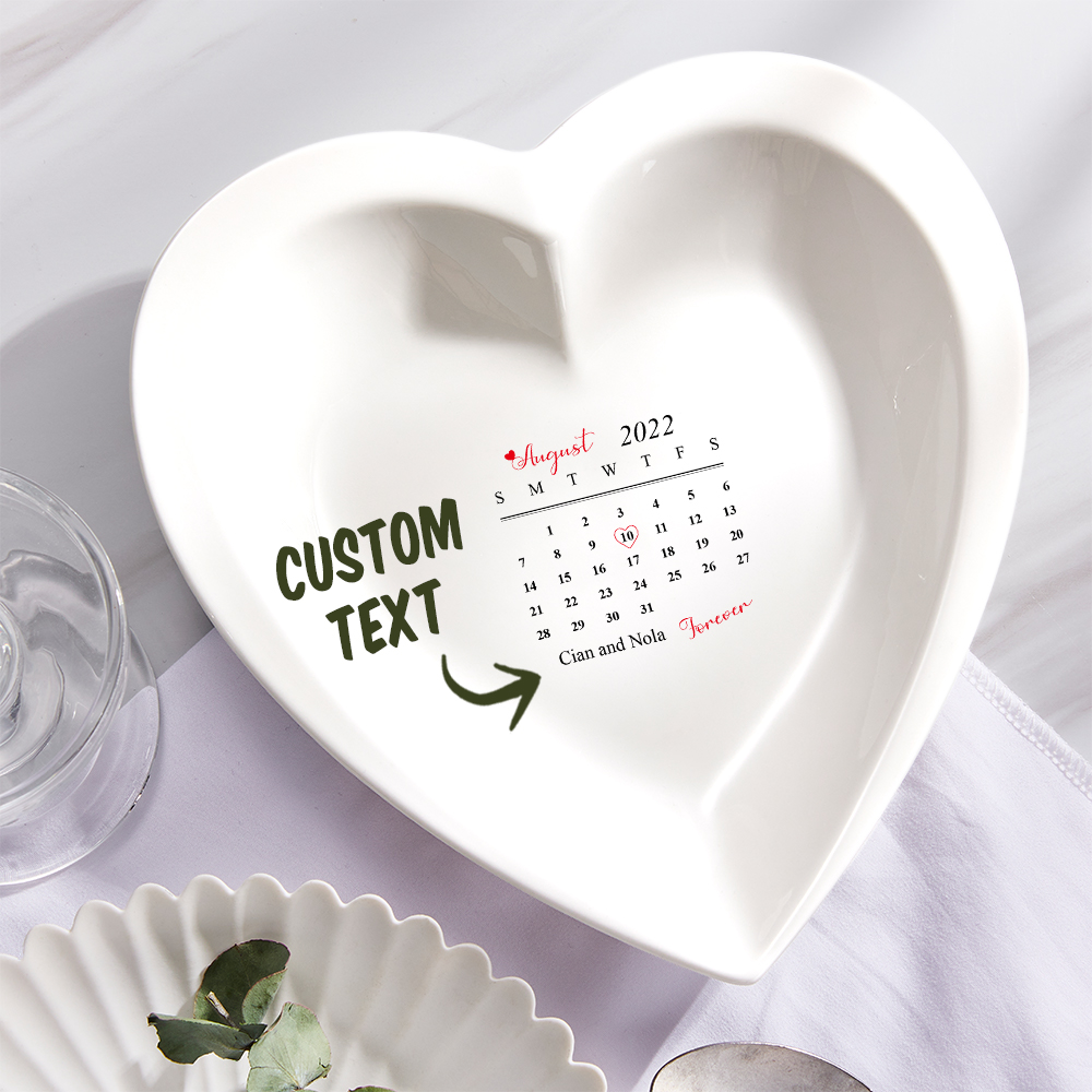 Custom Date Ceramic Plate Personalized Heart Shaped Dinner Plate MadeMine